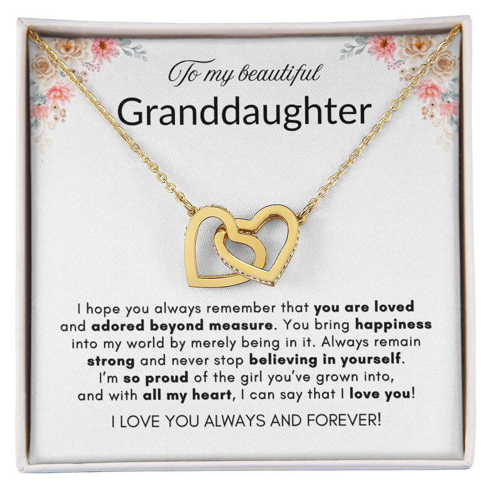 INTERLOCKING HEARTS GRANDDAUGHTER NECKLACE | WHITE CARD | GRANDDAUGHTER GIFT