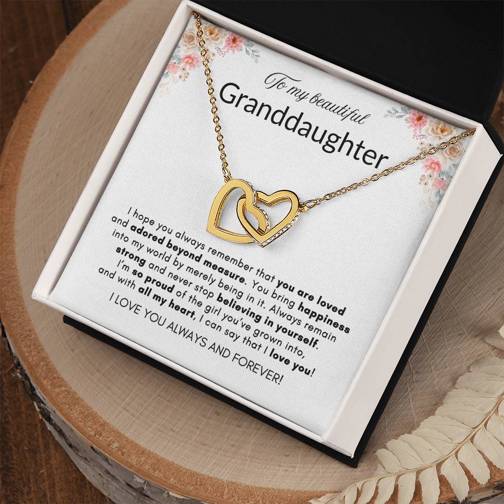 INTERLOCKING HEARTS GRANDDAUGHTER NECKLACE | WHITE CARD | GRANDDAUGHTER GIFT