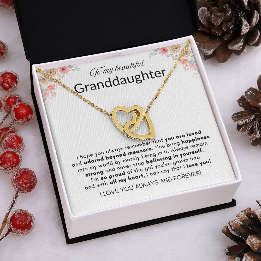 INTERLOCKING HEARTS GRANDDAUGHTER NECKLACE | WHITE CARD | GRANDDAUGHTER GIFT