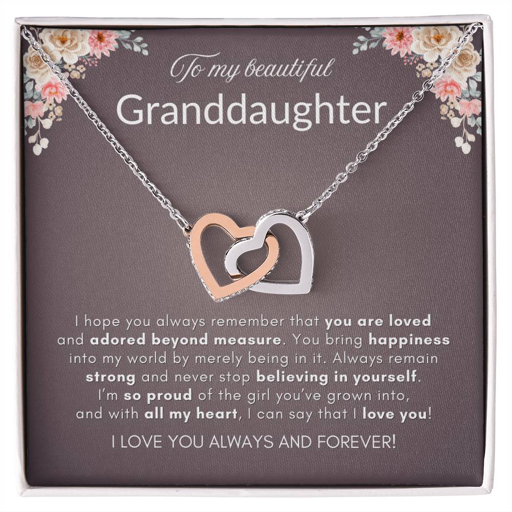 INTERLOCKING HEARTS GRANDDAUGHTER NECKLACE | DUSTED CARD | GRANDDAUGHTER GIFT