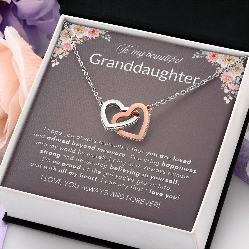 INTERLOCKING HEARTS GRANDDAUGHTER NECKLACE | DUSTED CARD | GRANDDAUGHTER GIFT