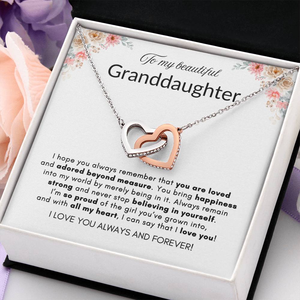 INTERLOCKING HEARTS GRANDDAUGHTER NECKLACE | WHITE CARD | GRANDDAUGHTER GIFT