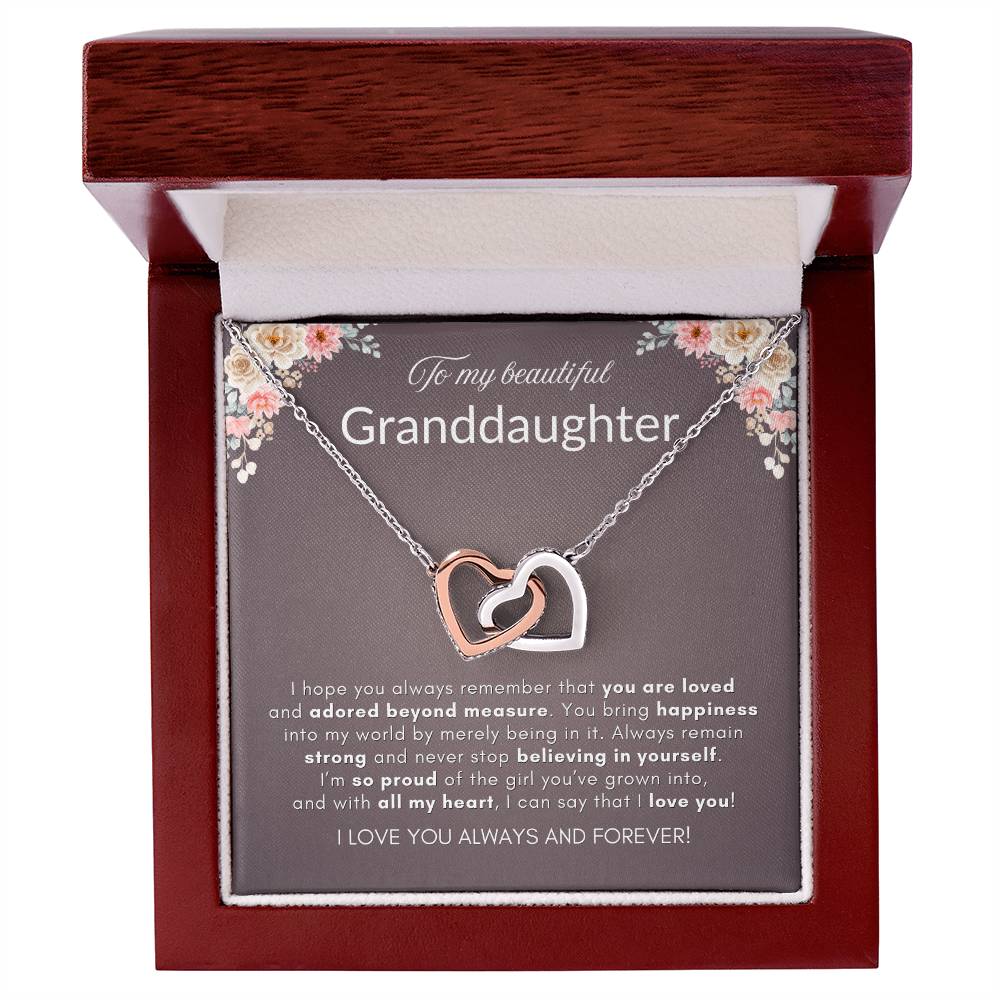INTERLOCKING HEARTS GRANDDAUGHTER NECKLACE | DUSTED CARD | GRANDDAUGHTER GIFT