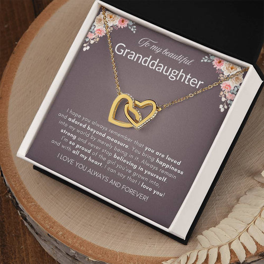 INTERLOCKING HEARTS GRANDDAUGHTER NECKLACE | DUSTED CARD | GRANDDAUGHTER GIFT