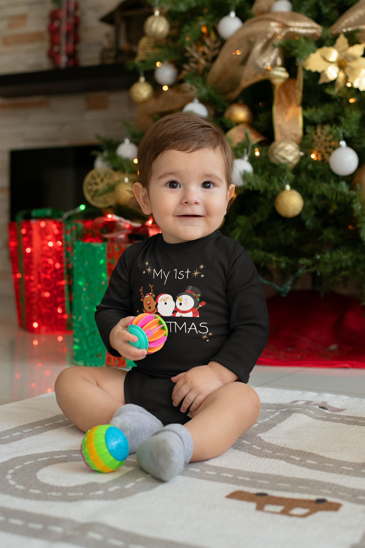FIRST CHRISTMAS SINGING SANTA BABY LONG SLEEVE BODYSUIT | CHRISTMAS GIFT